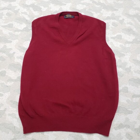 Brooks Brothers Sweater Vest Mens 46 Red V-Neck Lambs Wool Sleeveless - Picture 1 of 11